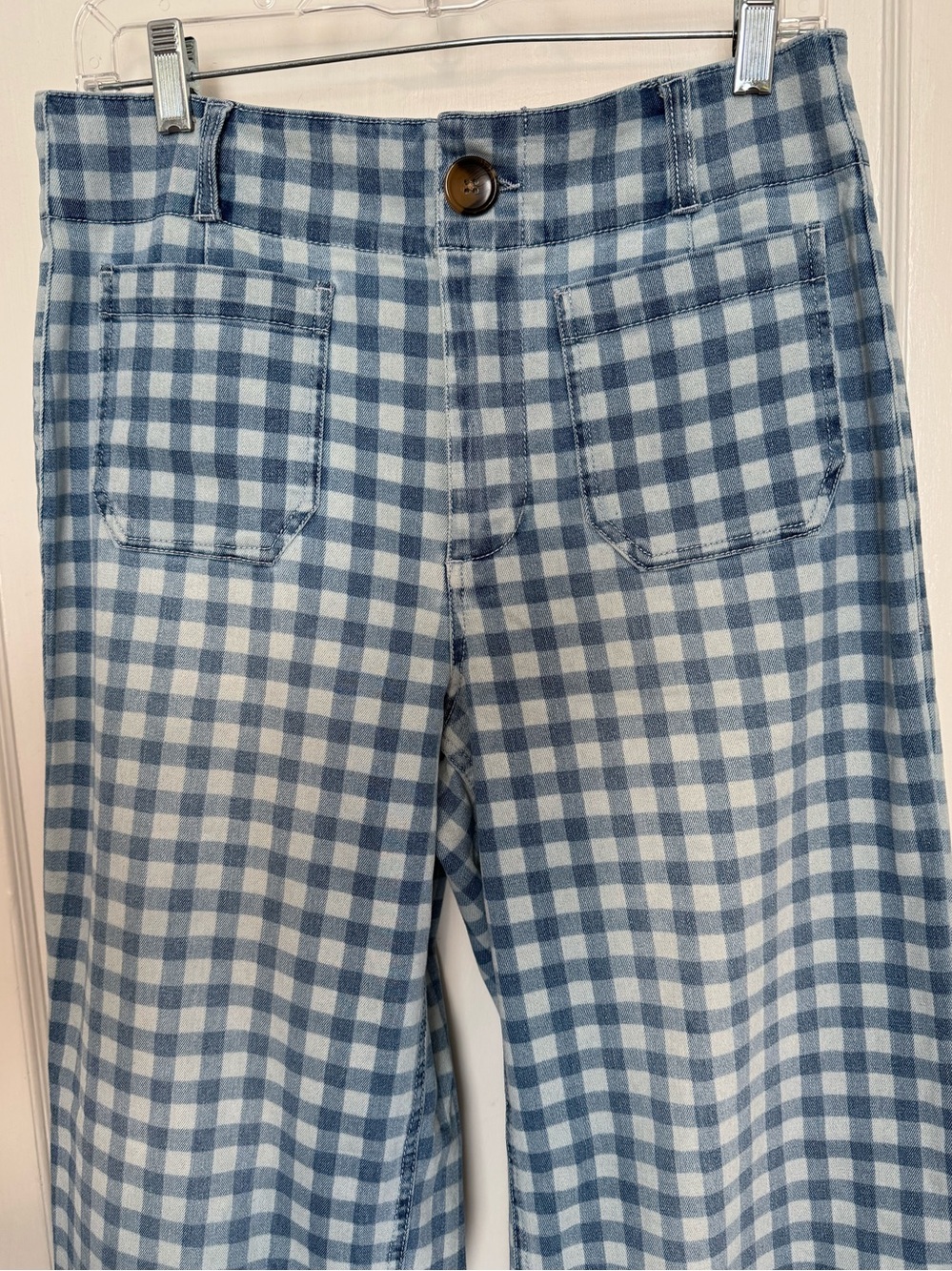 Versona Blue Gingham Wide-Leg Pants Sz 8 - Picture 2 of 12